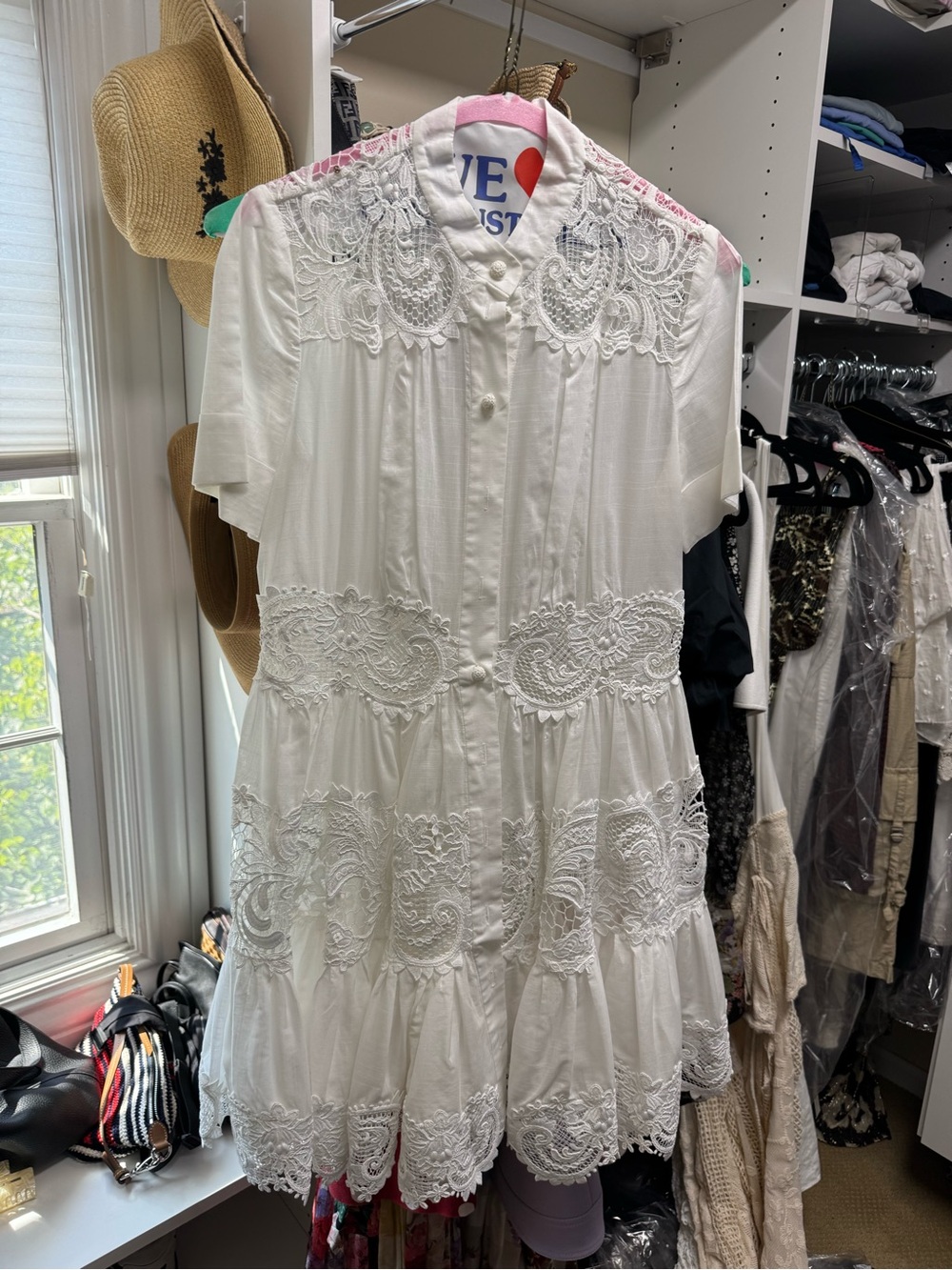 Zimmermann White Lace Tiered Button-Front Dress